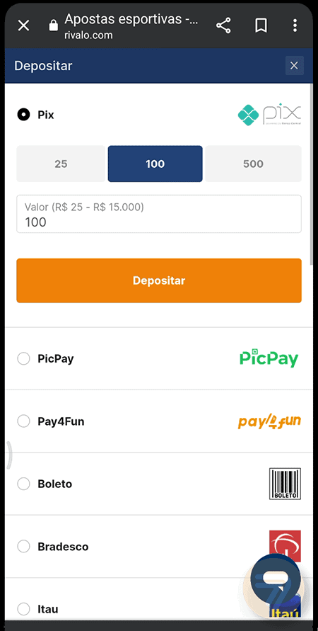 Captura de tela de como depositar passo 2.