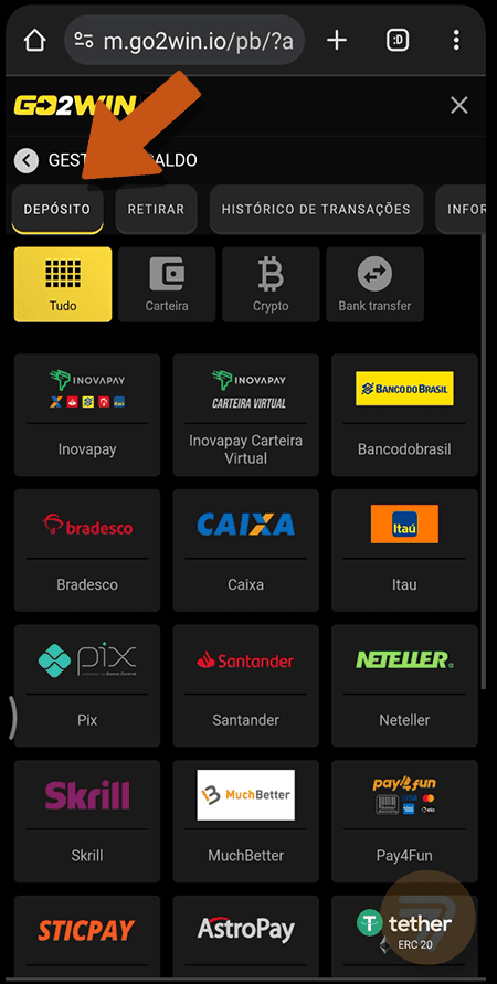 Captura de tela de como depositar passo 2.