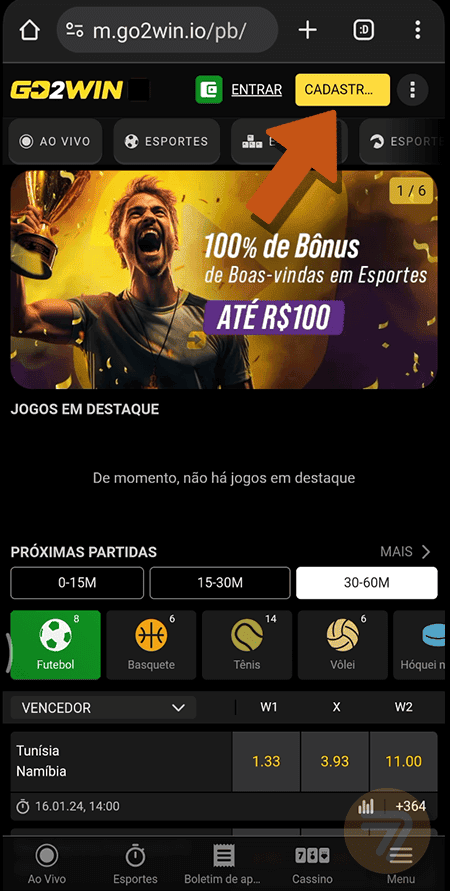 Captura de tela de como se registrar passo 1.