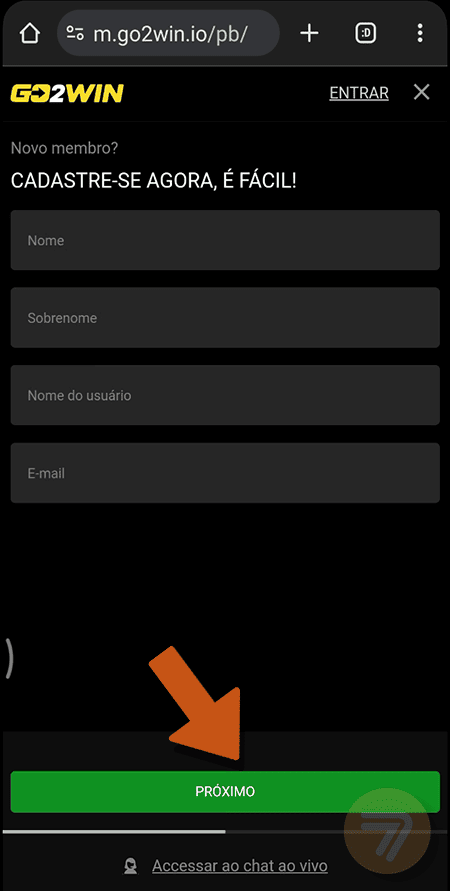 Captura de tela de como se registrar passo 2.
