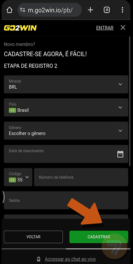 Captura de tela de como se registrar passo 3.