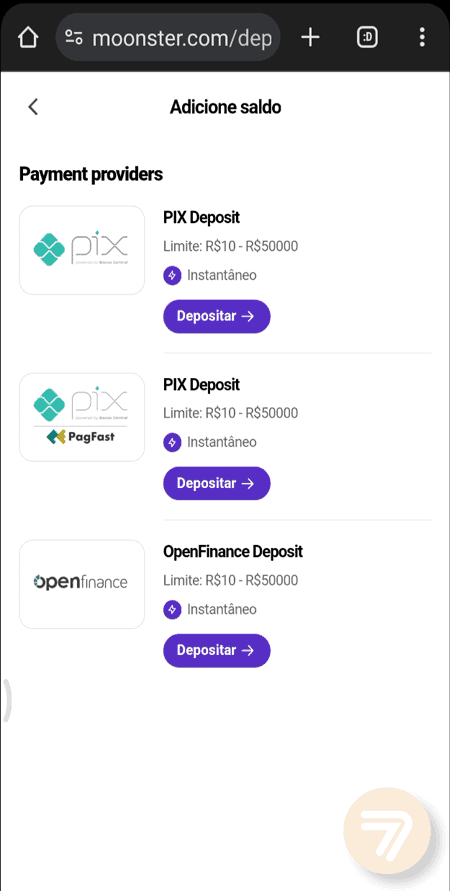 Captura de tela de como depositar passo 2.