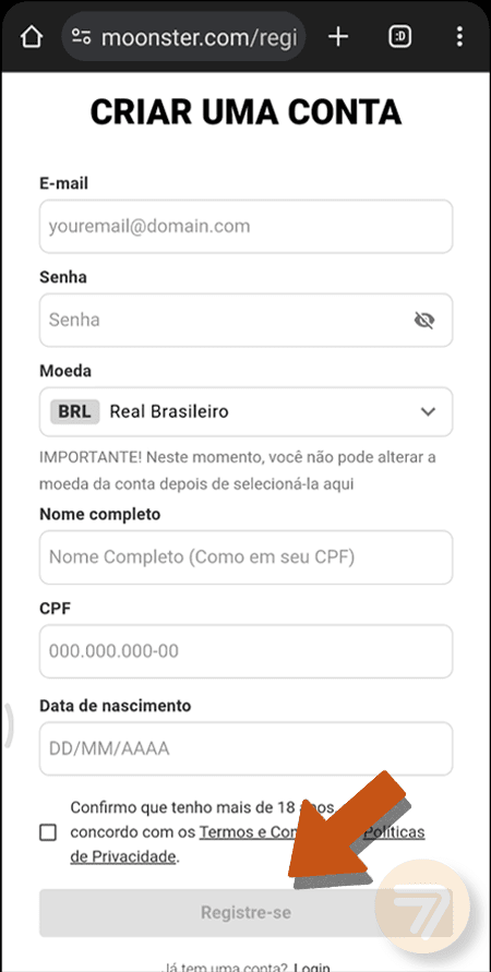 Captura de tela de como se registrar passo 2.