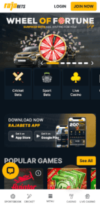 the casino lobby of rajabets as shown on mobile