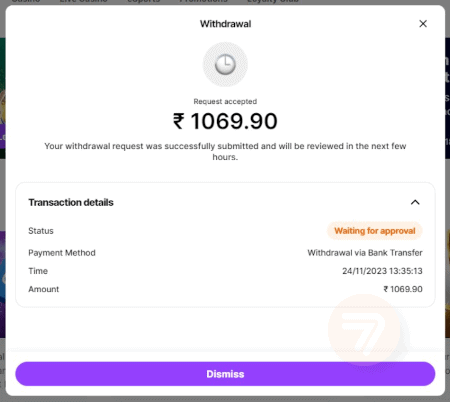 casino days cashier notification of accepted withdrawal request.