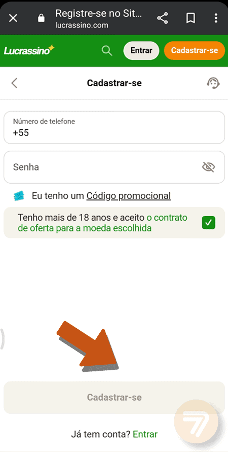 Captura de tela de como se registrar passo 1.