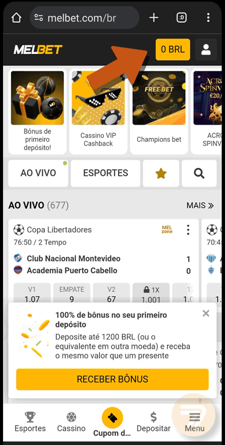 Captura de tela de como depositar passo 1.