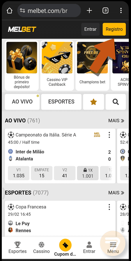 Captura de tela de como se registrar passo 1.