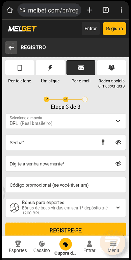 Captura de tela de como se registrar passo 3.
