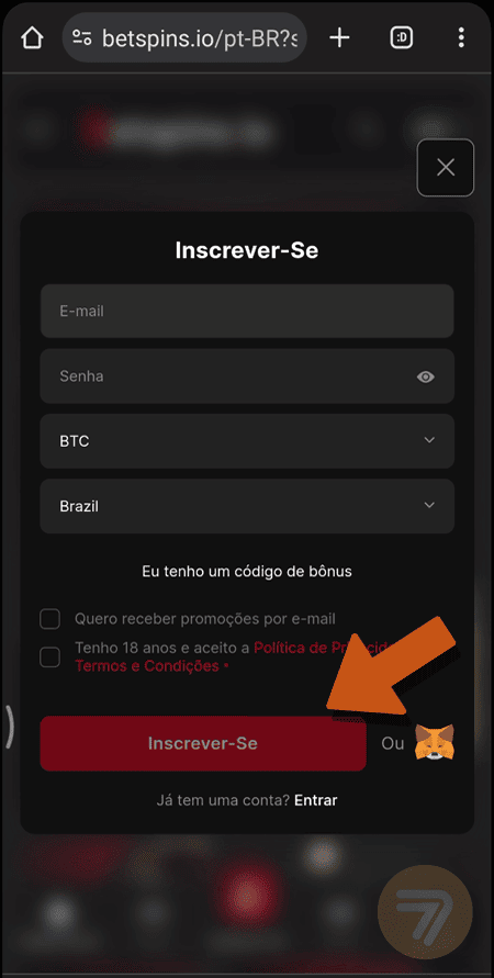 Captura de tela de como se registrar passo 2.