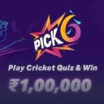 promotional banner for the casino days play cricket quiz with the text "Pick 6 Play Cricket Quiz & Win 1,00,000 INR"