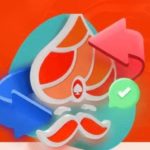 the Jackpot Guru casino logo against an orange background, with one red and one blue arrow circling the logo.