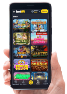 screenshot of bettilt's slots lobby within a hand held android phone