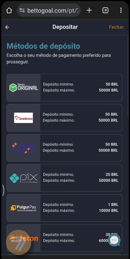 Captura de tela de como depositar passo 2.