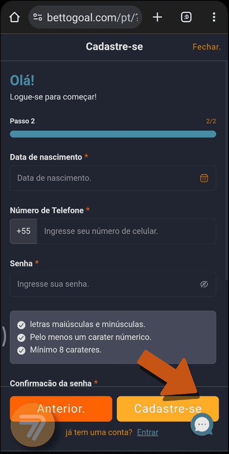 Captura de tela de como se registrar passo 3.