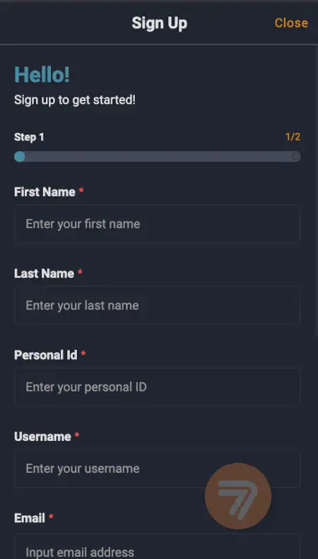 screenshot how to sign up step 2