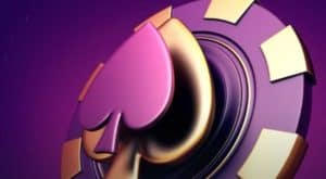 animated image of a deconstructed casino playing chip in purple and gold.