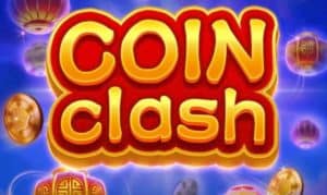 the text "coin clash" in gold and red font on a blue background