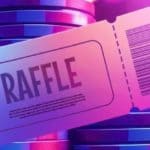 A "Raffle" ticket with a barcode on the background of casino chips.