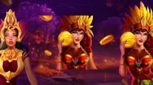 Two princesses, in-game characters from the participating games, and golden coins and chips.