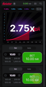 aviator game on mobile showing 2.75x multiplier.