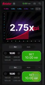 aviator game on mobile showing 2.75x multiplier.