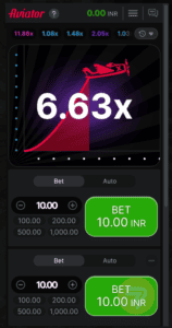 aviator game on mobile showing 6.63x multiplier.