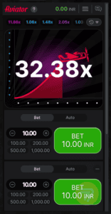 aviator game on mobile showing 32.38x multiplier.