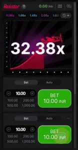 aviator game on mobile showing 32.38x multiplier.